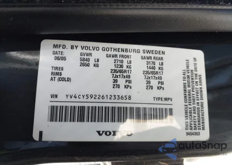 2006 Volvo Xc90 2.5T from USA, damaged, VIN YV4CY592261233658